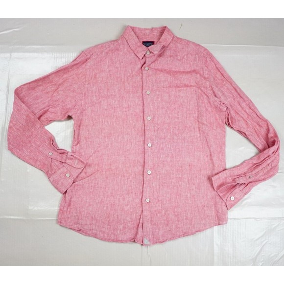 Untuckit shirt mens Large red heather certan de may long sleeve button up linen - Picture 1 of 10